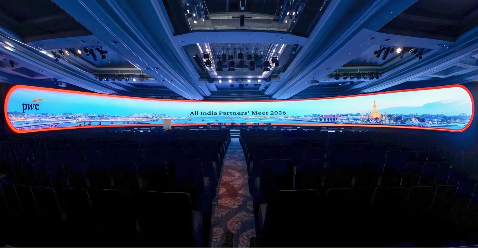 Auditorium with a wraparound LED screen
