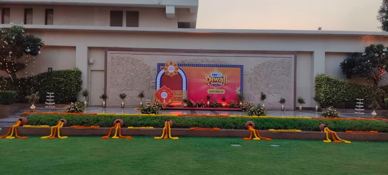 Carnival stalls set out on the lawn for a corporate day